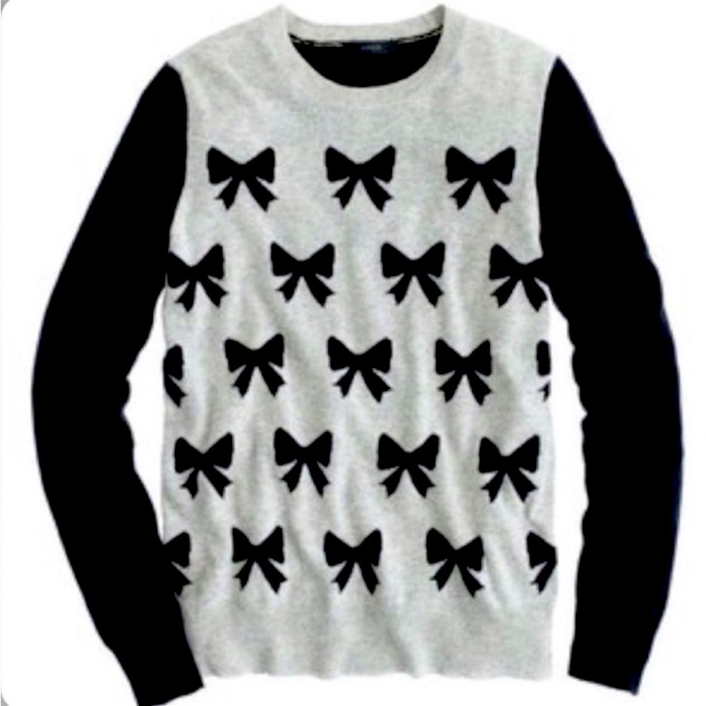 J. Crew "Take a Bow"  Sweater - Black and Grey / Gray Bow Sweater (Size M)